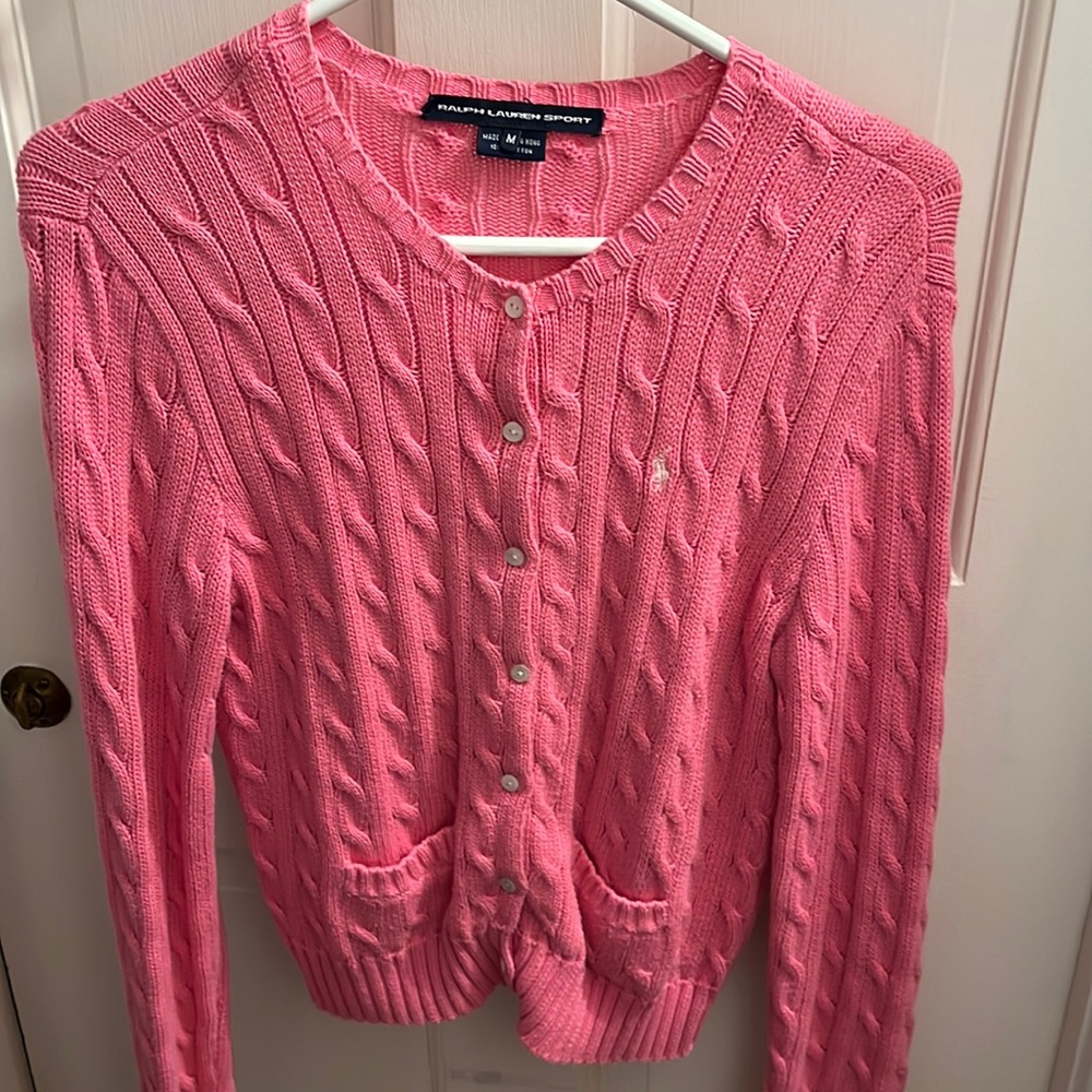 Pink cable knit cardigan